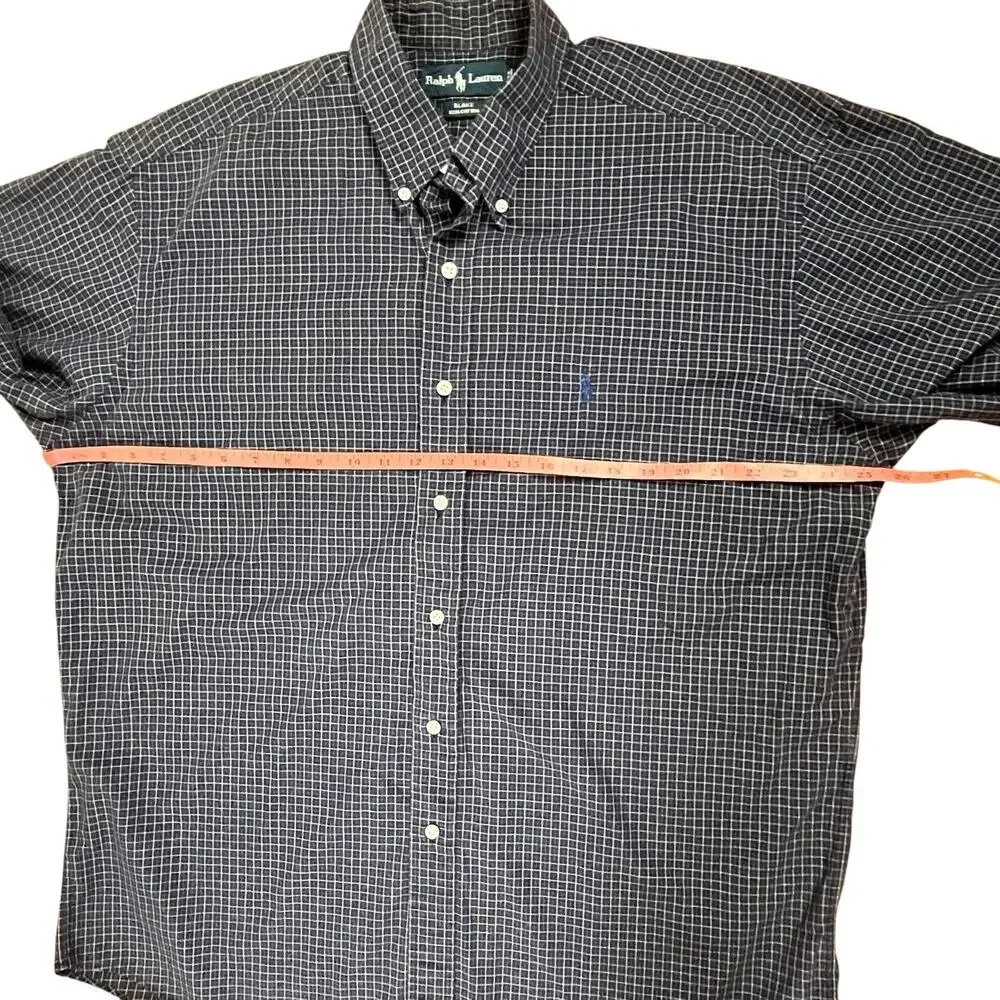 VTG 90s Ralph Lauren Blake Plaid Button Down Shirt L Navy Blue Preppy Oversized